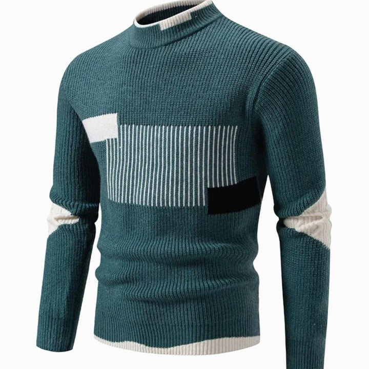 Herren Langarm-Strickpullover mit Geometrischem Muster Halbkragen - Geometrisch Grün
