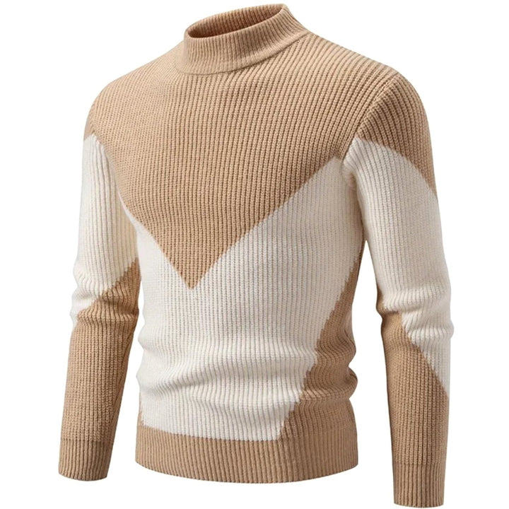 Herren Langarm-Strickpullover mit Geometrischem Muster Halbkragen - Beiger Diamant