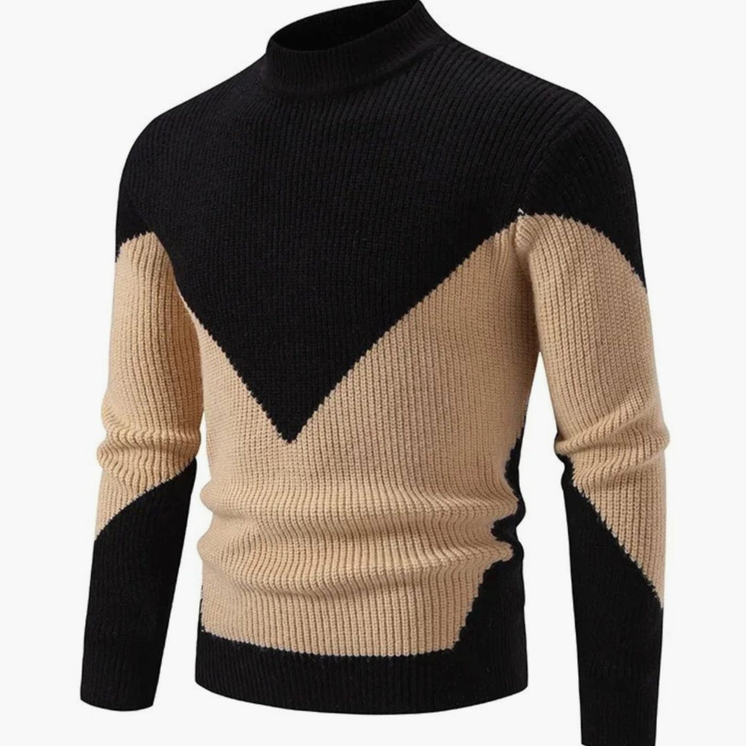 Herren Langarm-Strickpullover mit Geometrischem Muster Halbkragen - Schwarzer Diamant