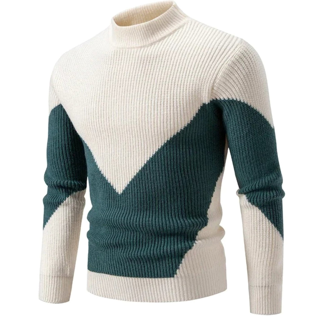 Herren Langarm-Strickpullover mit Geometrischem Muster Halbkragen - Weißer Diamant