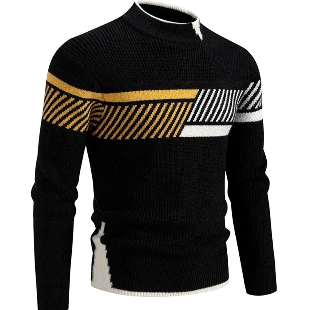 Herren Langarm-Strickpullover mit Geometrischem Muster Halbkragen - Schwarz