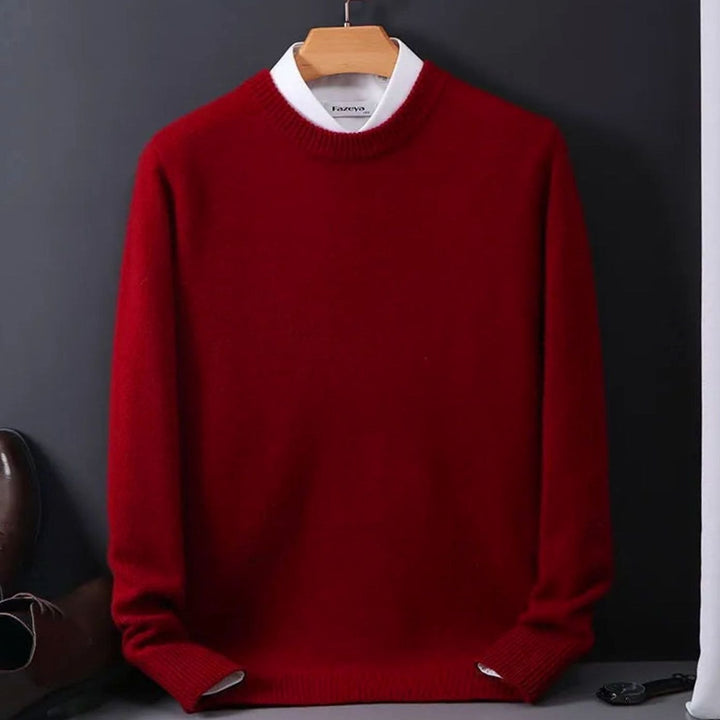 Herren Langarm-Strickpullover mit Rundhalsausschnitt für den Alltag - Rot