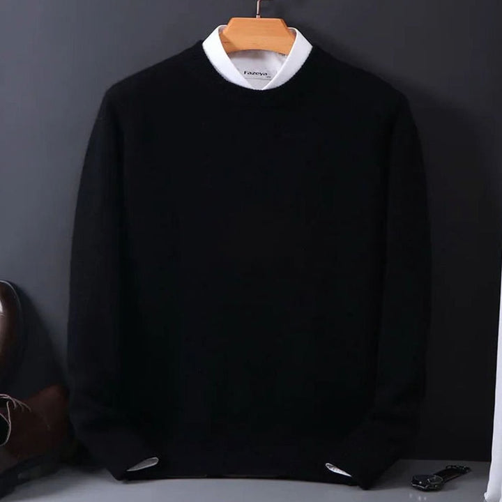 Herren Langarm-Strickpullover mit Rundhalsausschnitt für den Alltag - Schwarz