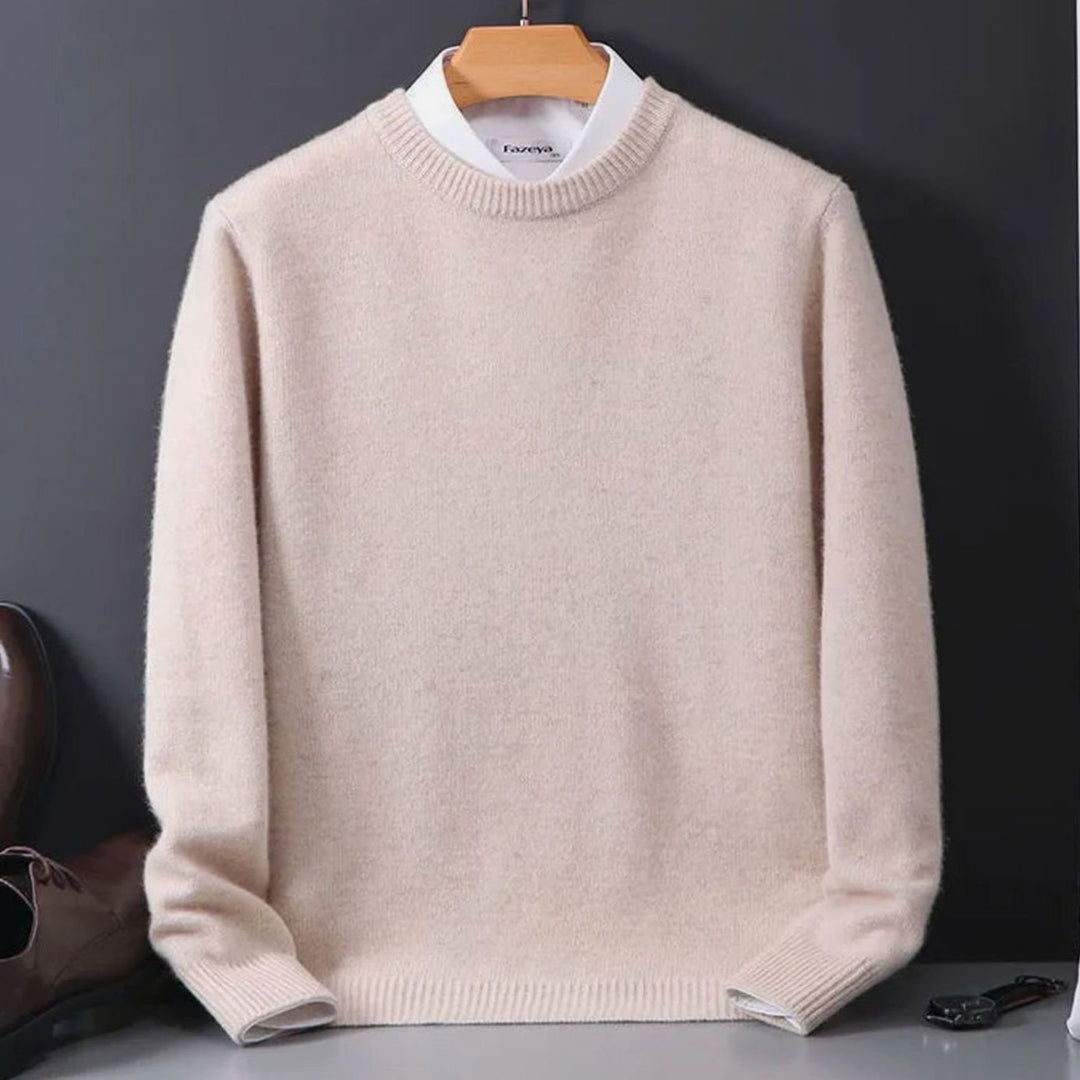 Herren Langarm-Strickpullover mit Rundhalsausschnitt für den Alltag - Beige