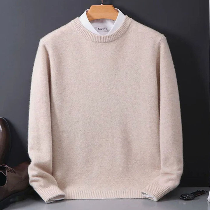 Herren Langarm-Strickpullover mit Rundhalsausschnitt für den Alltag - Beige