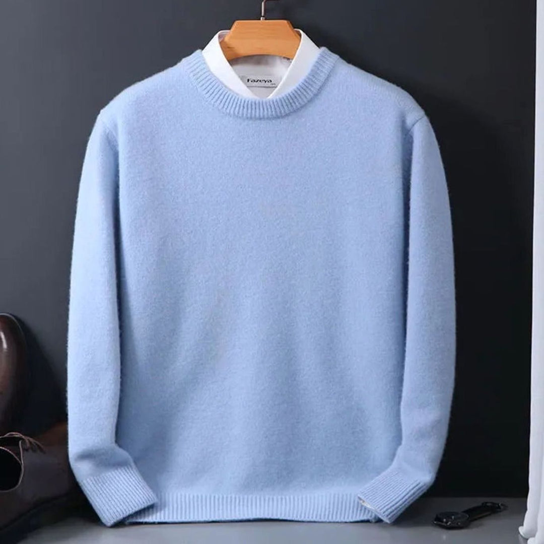 Herren Langarm-Strickpullover mit Rundhalsausschnitt für den Alltag - Hellblau