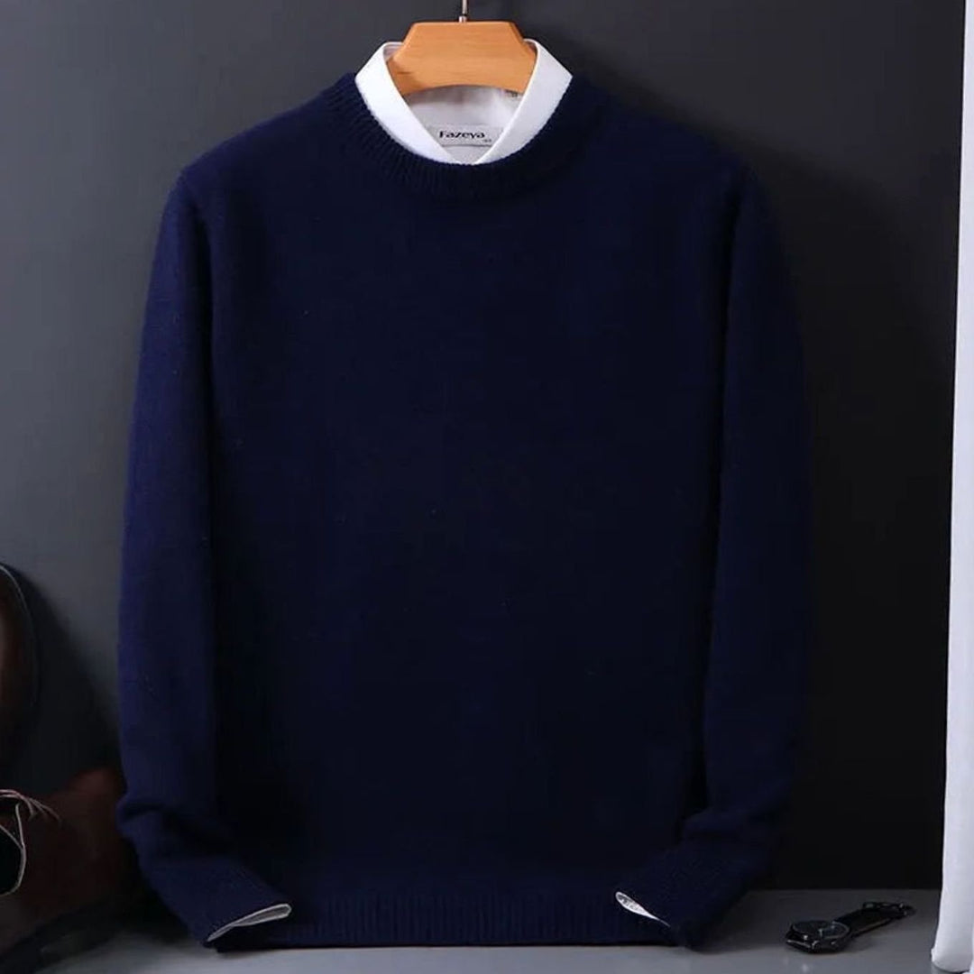 Herren Langarm-Strickpullover mit Rundhalsausschnitt für den Alltag - Marineblau