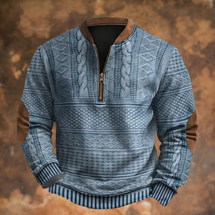 Herren Langarm-Sweatshirt Grafik-Print Quarter-Zip Stehkragen - Blau