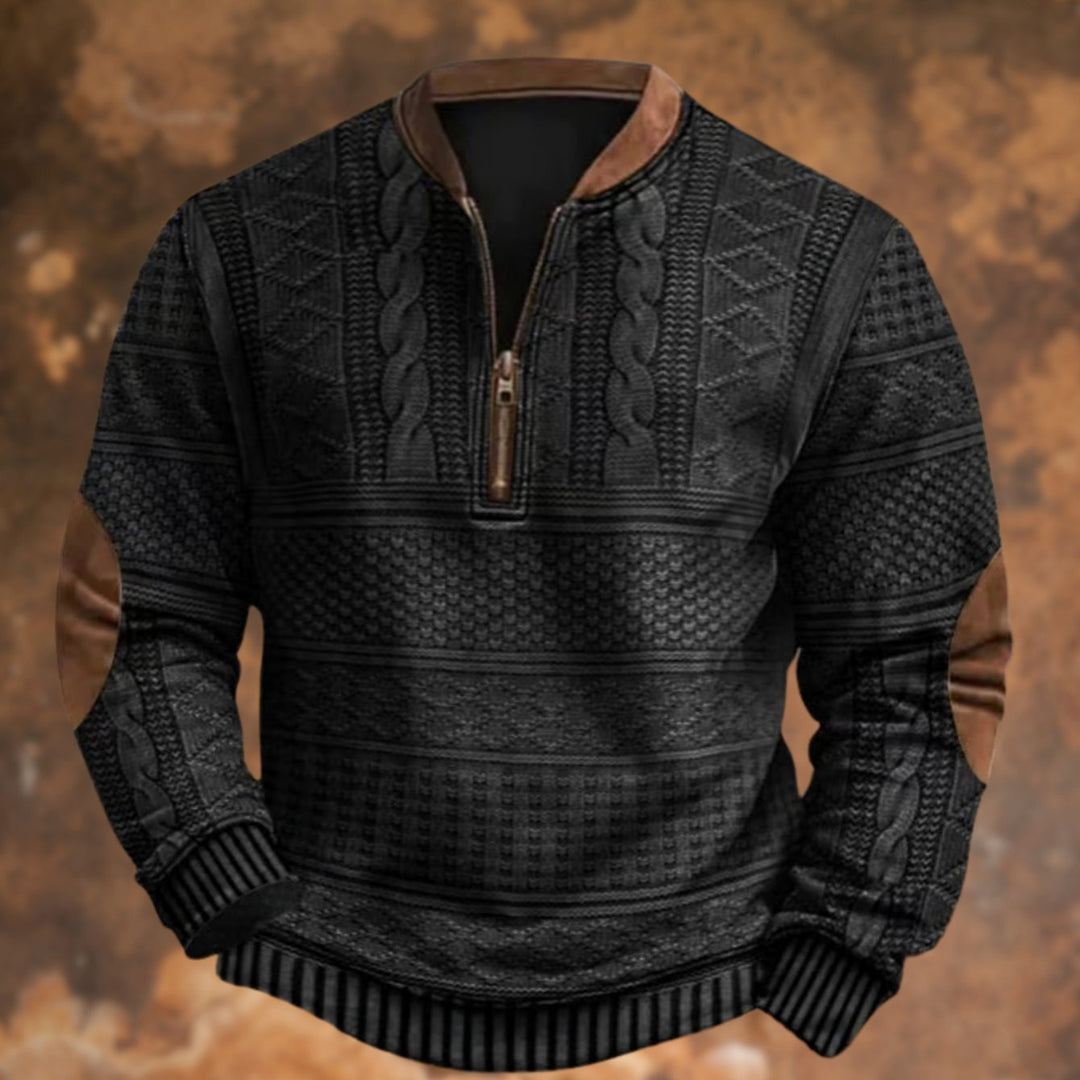 Herren Langarm-Sweatshirt Grafik-Print Quarter-Zip Stehkragen - Schwarz