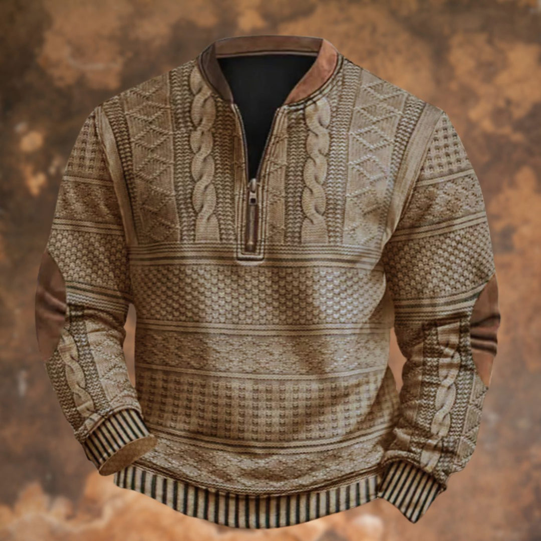 Herren Langarm-Sweatshirt Grafik-Print Quarter-Zip Stehkragen - Khaki