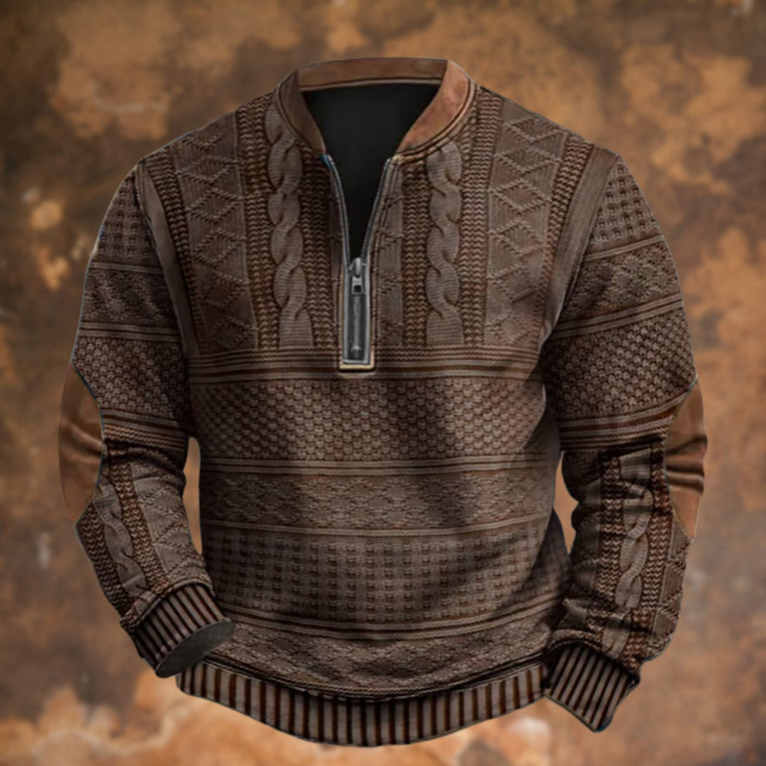 Herren Langarm-Sweatshirt Grafik-Print Quarter-Zip Stehkragen - Braun