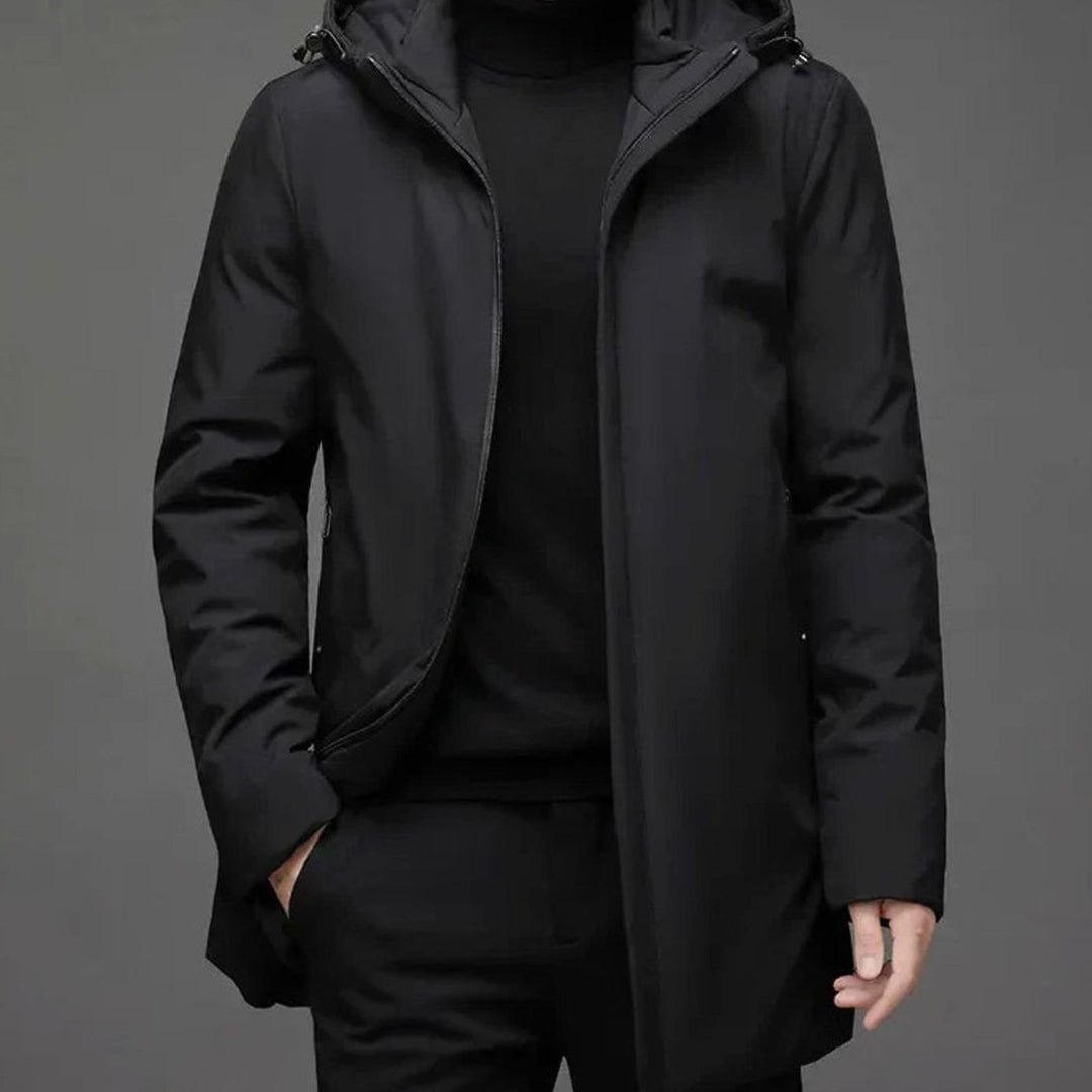 Herren Langarm-Winterjacke Wärmeisolierte Kapuzen-Parka - Schwarz