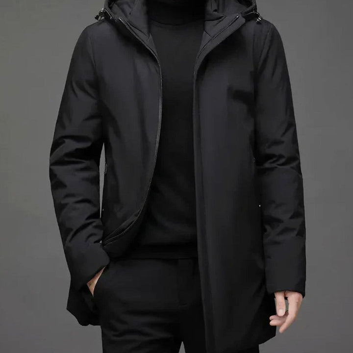 Herren Langarm-Winterjacke Wärmeisolierte Kapuzen-Parka - Schwarz