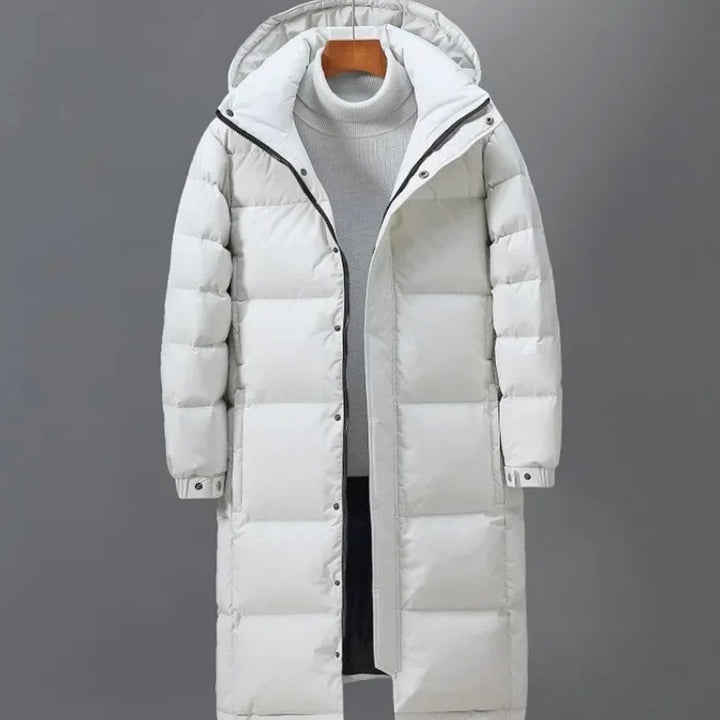 Herren Langer Gesteppter Wintermantel mit Kapuze, White - Weiß