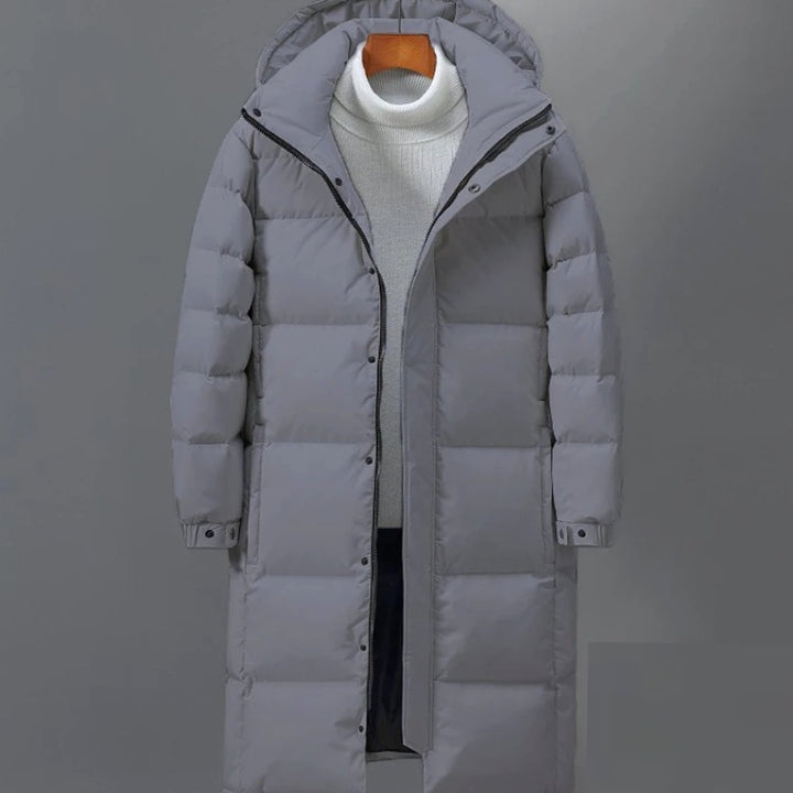 Herren Langer Gesteppter Wintermantel mit Kapuze, White - Grau
