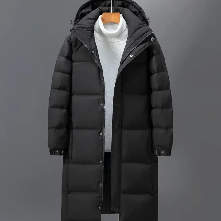 Herren Langer Gesteppter Wintermantel mit Kapuze, White