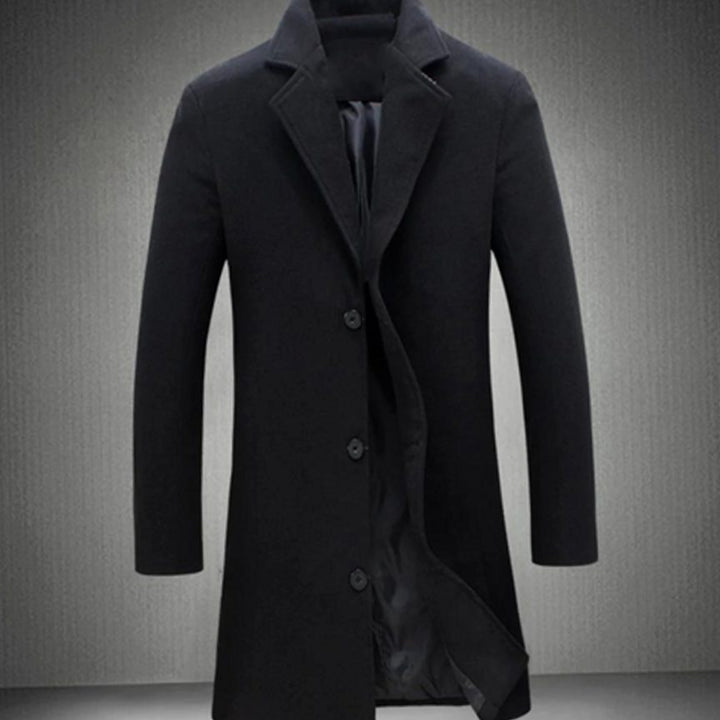 Herren Langer Taillierter Warmer Wintermantel Formell - Schwarz