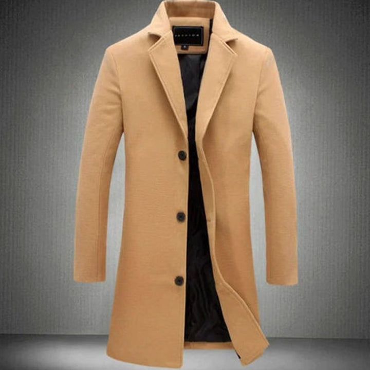 Herren Langer Taillierter Warmer Wintermantel Formell - Khaki