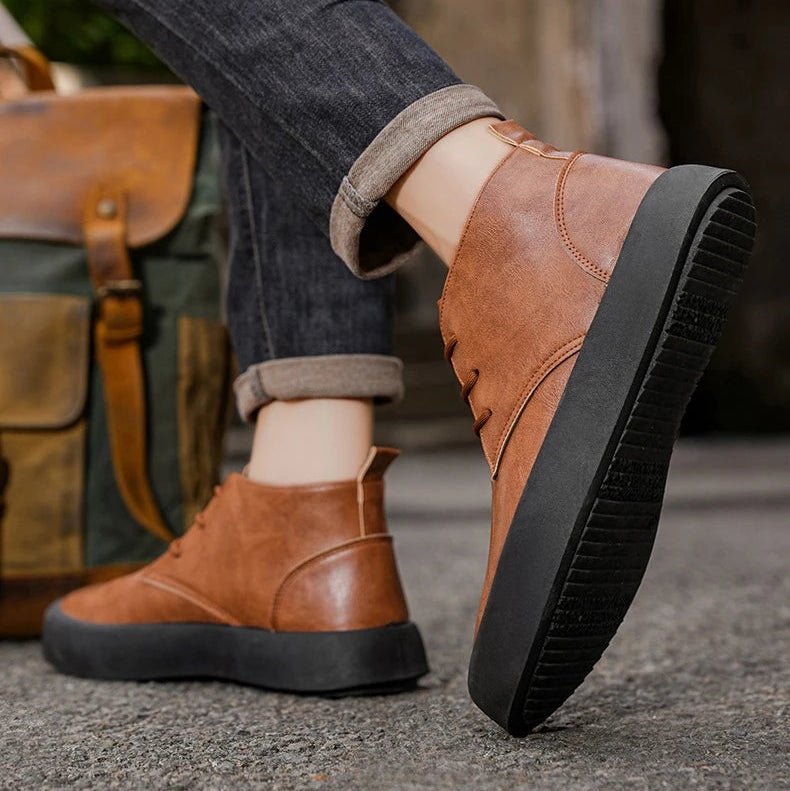 Herren Leder Chukka Boots Gepolsterte Sohle Schnürung