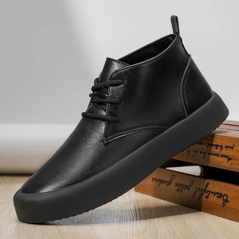 Herren Leder Chukka Boots Gepolsterte Sohle Schnürung - Black