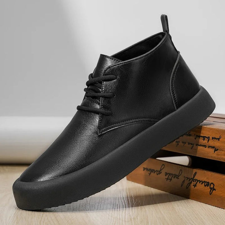 Herren Leder Chukka Boots Gepolsterte Sohle Schnürung - Black