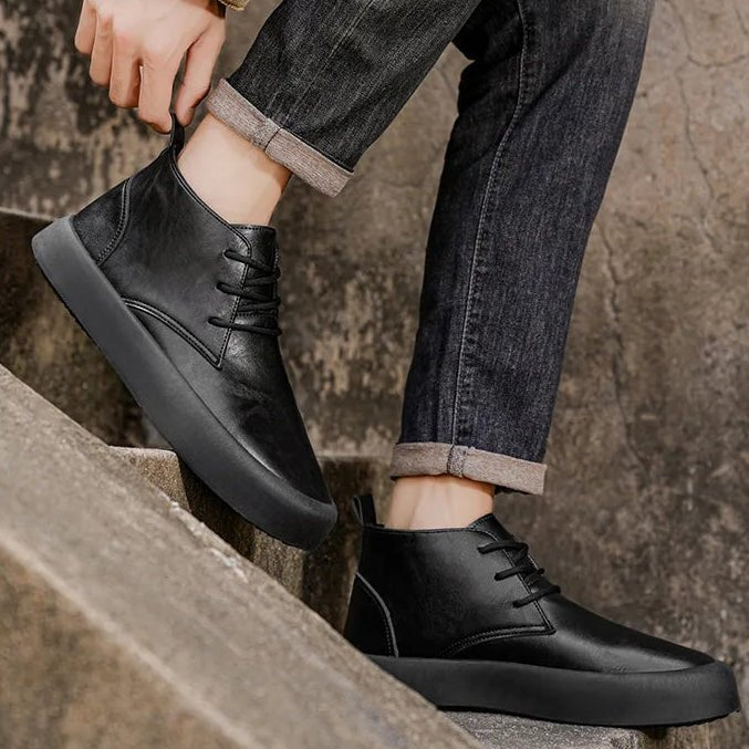 Herren Leder Chukka Boots Gepolsterte Sohle Schnürung