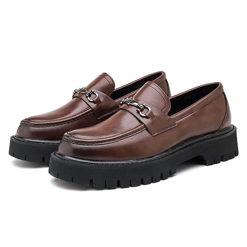 Herren Leder Loafer Business Schuhe mit Metallschnalle - Brown