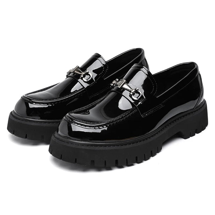 Herren Leder Loafer Business Schuhe mit Metallschnalle - Black