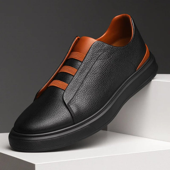 Herren Leder Sneaker Slip-On Elastische Schlaufen - Black Brown