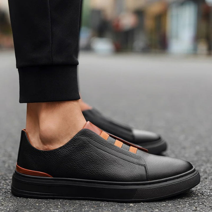 Herren Leder Sneaker Slip-On Elastische Schlaufen