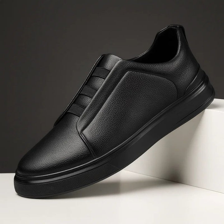 Herren Leder Sneaker Slip-On Elastische Schlaufen - Black