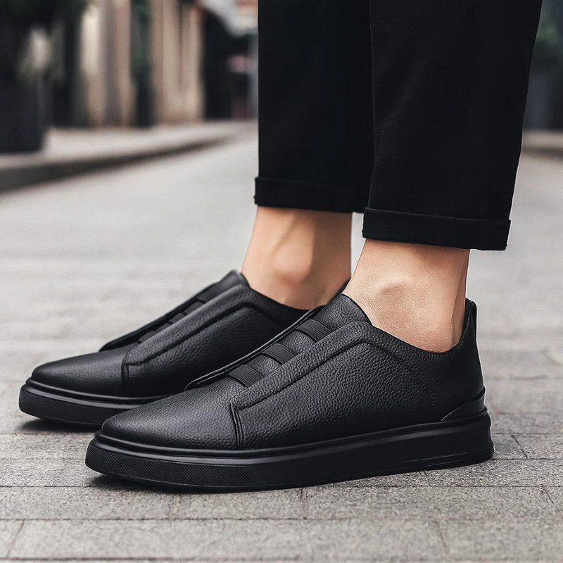 Herren Leder Sneaker Slip-On Elastische Schlaufen