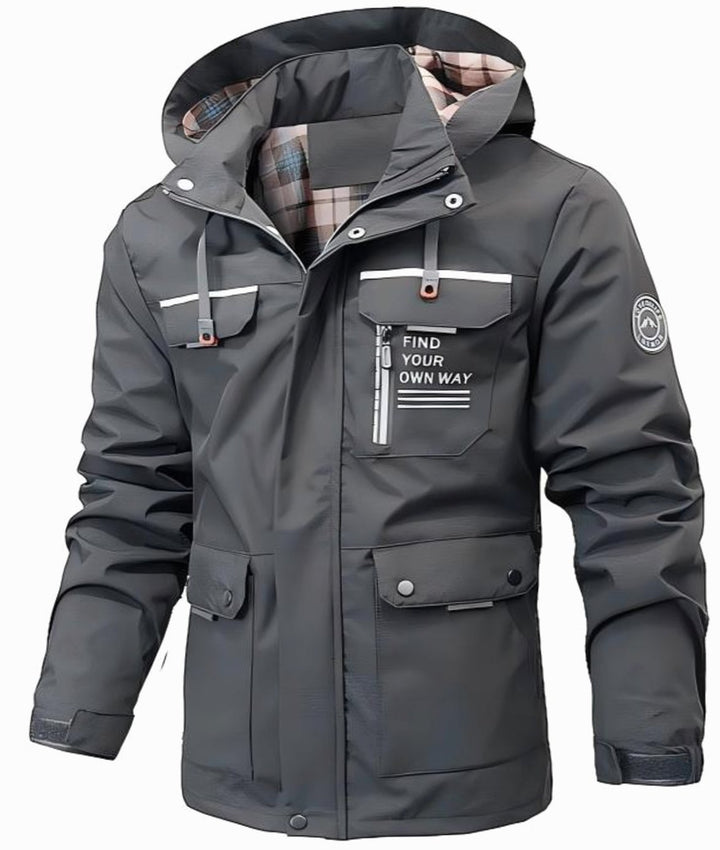 Herren Leichte Wasserdichte Kapuzenjacke für den Winter - Grau