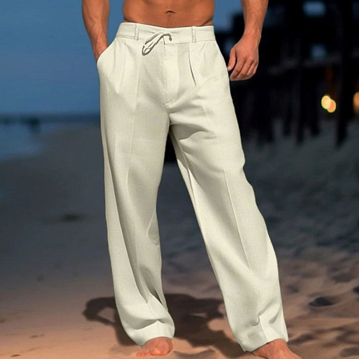 Herren Lockere Leinenhose mit Kordelzug Zugband Freizeithose - Khaki