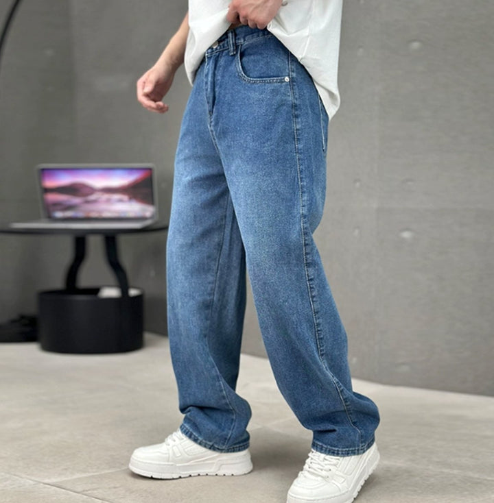 Herren Loose-Fit Jeans mit geradem Schnitt lässiger Denim - Blau