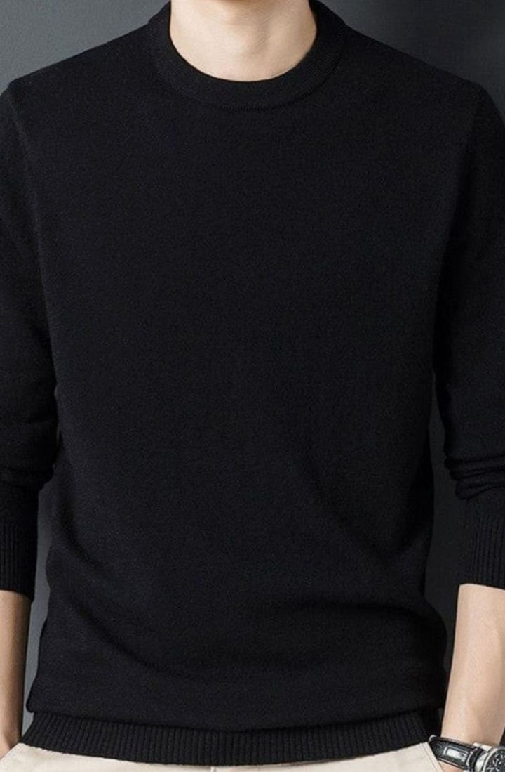 Herren Lässiger Langarm-Pullover Rundhals Warmer Strickpullover - Schwarz