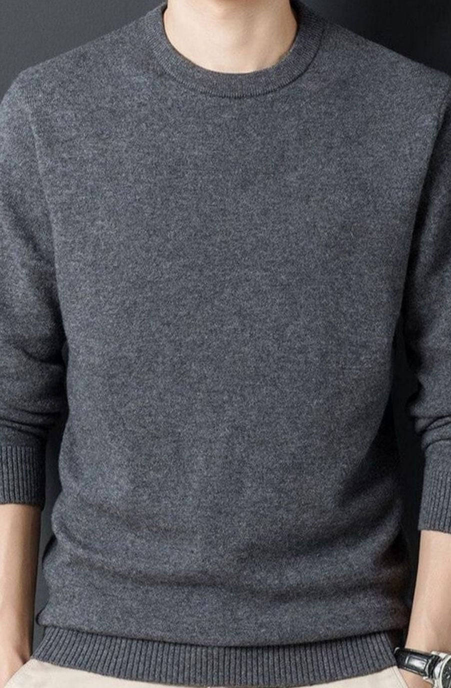 Herren Lässiger Langarm-Pullover Rundhals Warmer Strickpullover - Grau