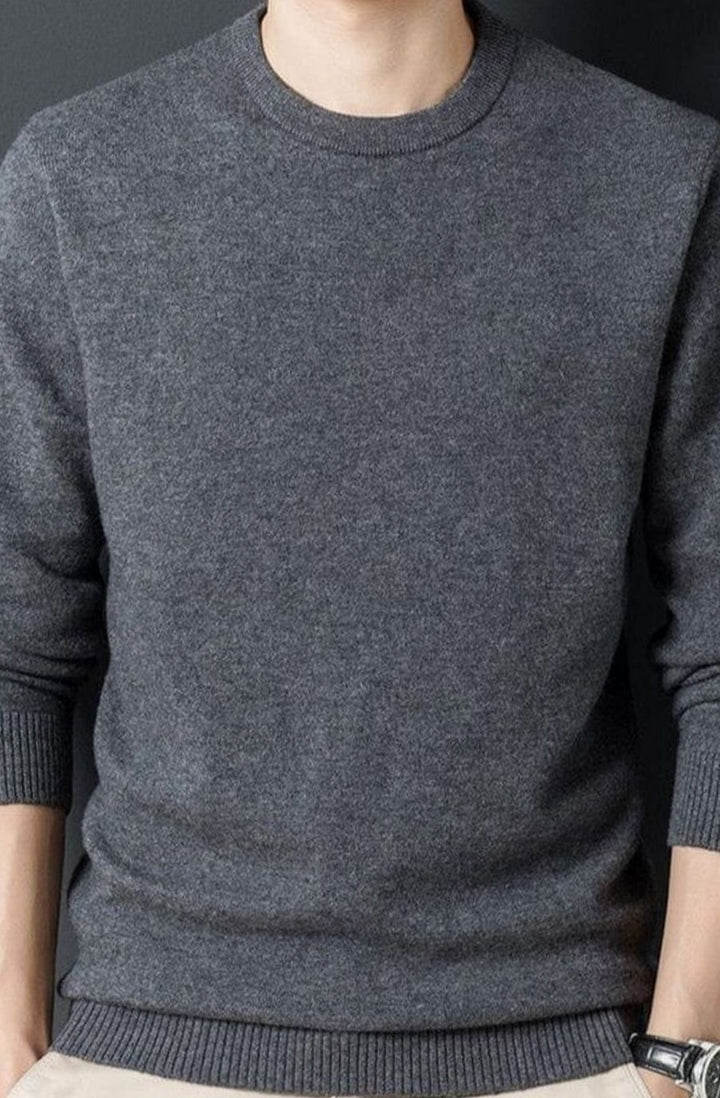 Herren Lässiger Langarm-Pullover Rundhals Warmer Strickpullover - Grau