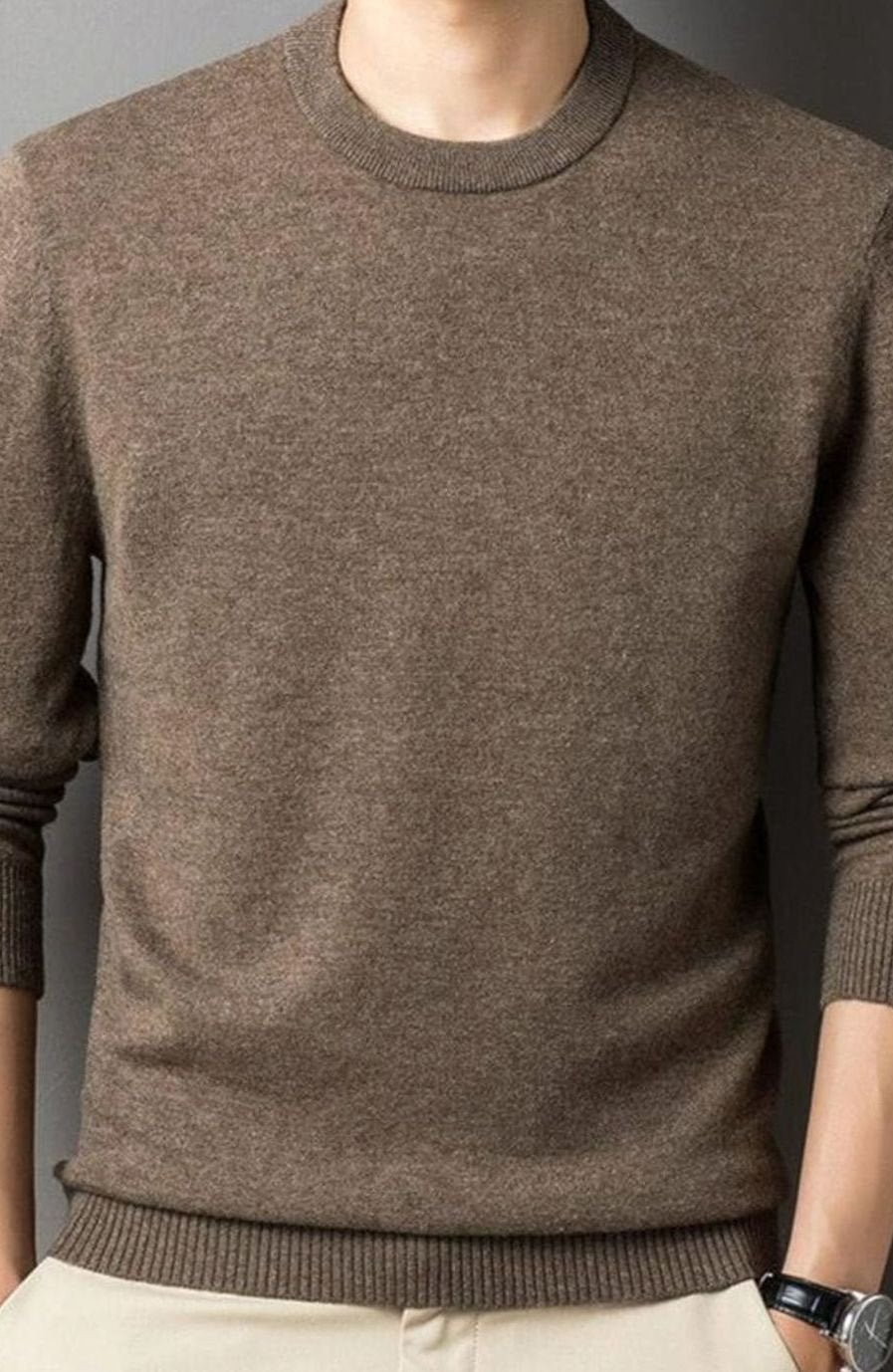 Herren Lässiger Langarm-Pullover Rundhals Warmer Strickpullover - Braun