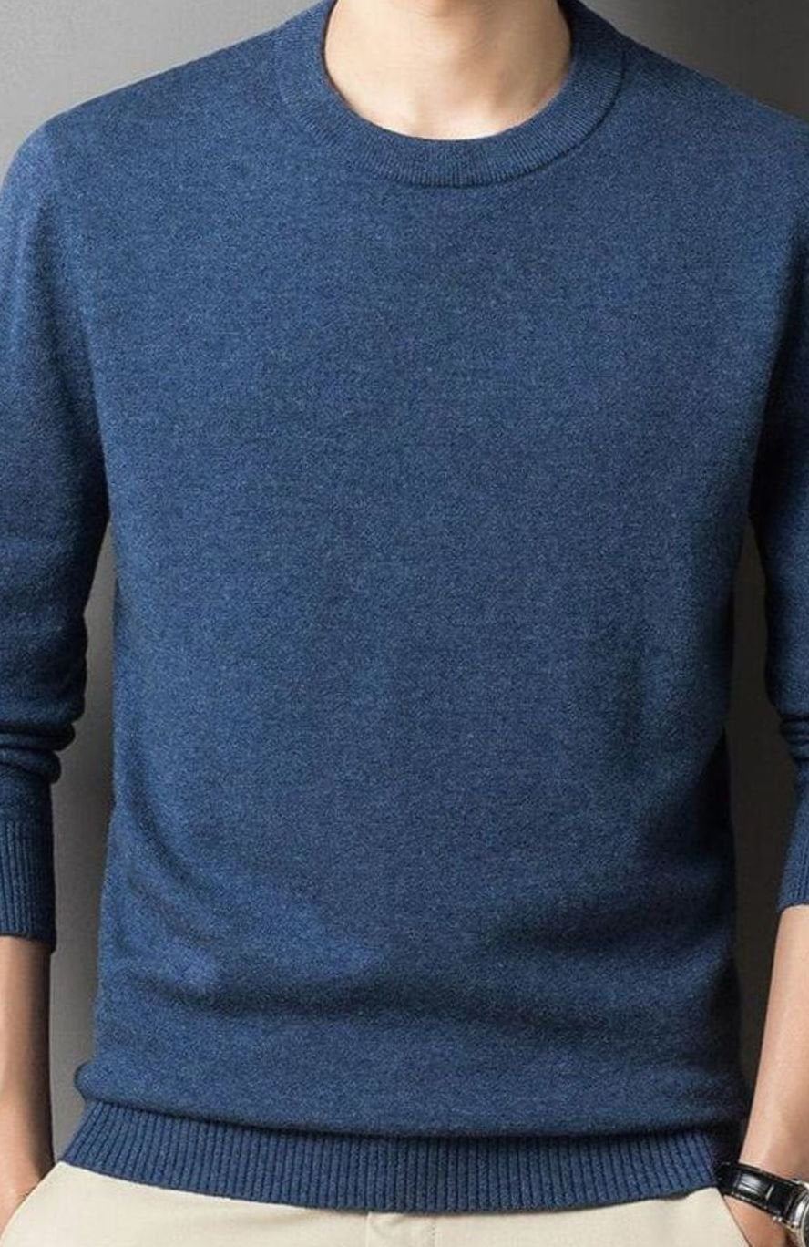 Herren Lässiger Langarm-Pullover Rundhals Warmer Strickpullover - Blau