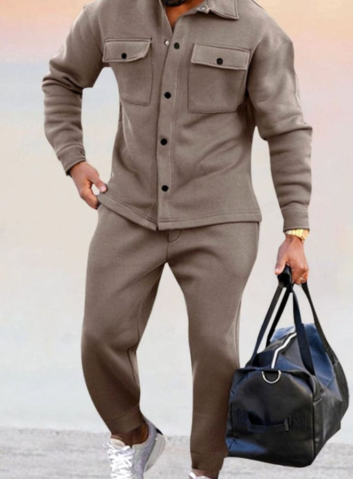 Herren Lässiges Knopfhemd zweiteiliges Outfit-Set Jogginghose