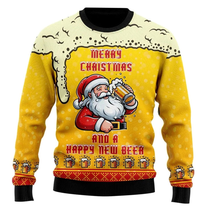 Herren Lustiger Bier-Weihnachtspullover Rundhals Ugly Sweater - Gelb