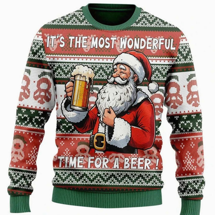 Herren Lustiger Bier-Weihnachtspullover Rundhals Ugly Sweater - Mehrfarbig / Weihnachtsmann Druck