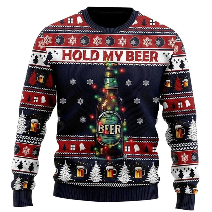 Herren Lustiger Bier-Weihnachtspullover Rundhals Ugly Sweater - Mehrfarbig / Bier Druck