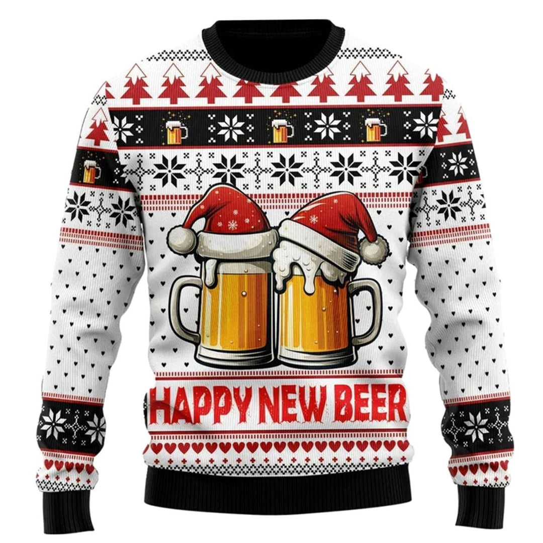 Herren Lustiger Bier-Weihnachtspullover Rundhals Ugly Sweater - Weiß