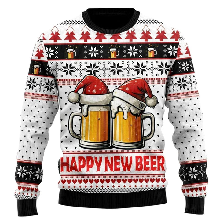 Herren Lustiger Bier-Weihnachtspullover Rundhals Ugly Sweater - Weiß