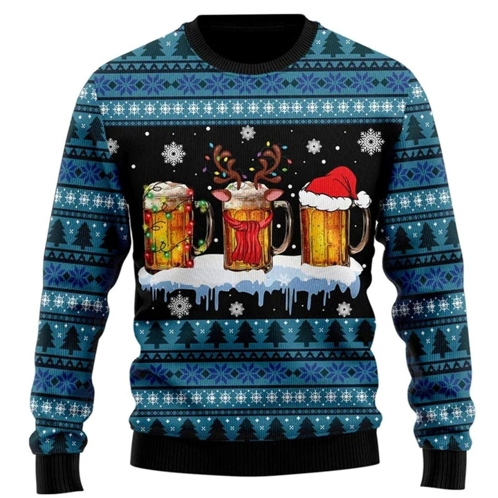 Herren Lustiger Bier-Weihnachtspullover Rundhals Ugly Sweater - Blau