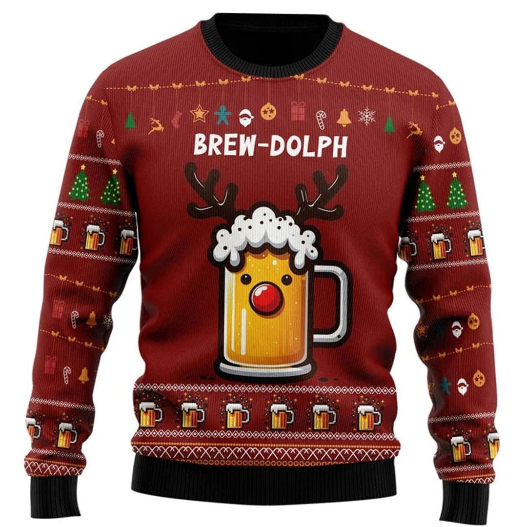 Herren Lustiger Bier-Weihnachtspullover Rundhals Ugly Sweater - Rot / Bier Druck