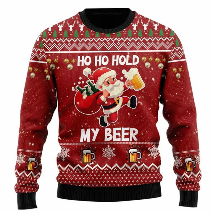 Herren Lustiger Bier-Weihnachtspullover Rundhals Ugly Sweater - Rot / Weihnachtsmann Druck