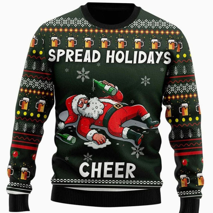 Herren Lustiger Bier-Weihnachtspullover Rundhals Ugly Sweater - Armeegrün